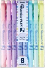 ست 8 رنگ ماژیک علامتگذار2 سر پاستیلی پنتل مدل Pentel SLW11P-8E